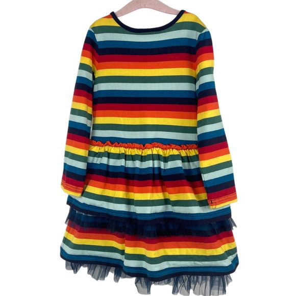 Hanna Andersson Tiered Dropwaist Dress Rainbow Stripe 110 US 5 - Picture 2 of 3